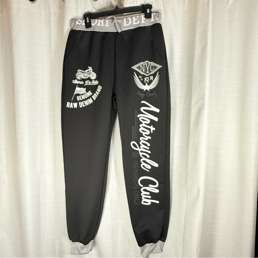 Black Motorcycle Club Sweatpants screen print tie front size Large‎